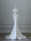 Niulatu Mermaid Off The Shoulder Long Sleeves Wedding Dresses White Brides Dress S3823