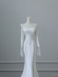 Niulatu Mermaid Off The Shoulder Long Sleeves Wedding Dresses White Brides Dress S3823