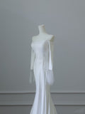 Niulatu Mermaid Off The Shoulder Long Sleeves Wedding Dresses White Brides Dress S3823
