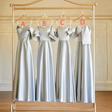 Niulatu And Match A Line Gray Satin Long Bridesmaid Dress HZ1110
