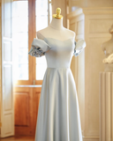 Niulatu And Match A Line Gray Satin Long Bridesmaid Dress HZ1110