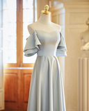 Niulatu And Match A Line Gray Satin Long Bridesmaid Dress HZ1110
