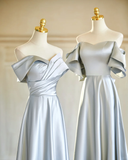 Niulatu And Match A Line Gray Satin Long Bridesmaid Dress HZ1110