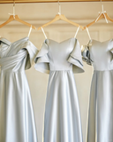 Niulatu And Match A Line Gray Satin Long Bridesmaid Dress HZ1110