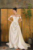 Niulatu Mermaid Off The Shoulder Ivory Long Wedding Dresses With Short Sleeves Brides Dress S3824