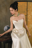 Niulatu Mermaid Off The Shoulder Ivory Long Wedding Dresses With Short Sleeves Brides Dress S3824