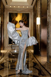 Niulatu Mermaid Spaghetti Straps Silver Sequin Long Prom Dresses Evening Gowns S3825