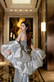 Niulatu Mermaid Spaghetti Straps Silver Sequin Long Prom Dresses Evening Gowns S3825