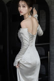 Niulatu Mermaid Off The Shoulder Long Sleeves Wedding Dresses Ivory Brides Dress S3826