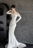 Niulatu Mermaid Off The Shoulder Long Sleeves Wedding Dresses Ivory Brides Dress S3826