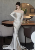 Niulatu Mermaid Off The Shoulder Long Sleeves Wedding Dresses Ivory Brides Dress S3826