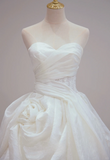 Niulatu A Line Strapless White Satin Pleated Long Wedding Dresses HZ1110