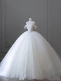 Niulatu Ball Gown Strapless Tulle White Long Off The Shoulder Wedding Dresses Brides Dress S3829