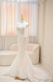 Niulatu Mermaid Strapless Tulle Applique Long Sleeves Long Wedding Dresses HZ1110