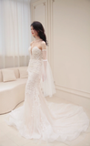 Niulatu Mermaid Strapless Tulle Applique Long Sleeves Long Wedding Dresses HZ1110