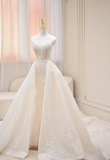 Niulatu A Line Strapless Satin Applique Long Wedding Dresses HZ1110