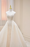 Niulatu A Line Strapless Satin Applique Long Wedding Dresses HZ1110