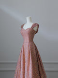Niulatu A line Straps Rose Pink Sequin Long Prom Dresses Evening Gowns S3832