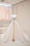 Niulatu A Line Strapless Satin Applique Long Wedding Dresses HZ1110