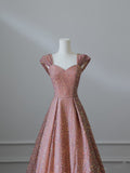 Niulatu A line Straps Rose Pink Sequin Long Prom Dresses Evening Gowns S3832