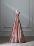 Niulatu A line Straps Rose Pink Sequin Long Prom Dresses Evening Gowns S3832