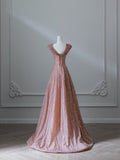Niulatu A line Straps Rose Pink Sequin Long Prom Dresses Evening Gowns S3832