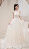 Niulatu A Line Halter Tulle Lace Long Wedding Dresses HZ1110