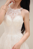Niulatu A Line Halter Tulle Lace Long Wedding Dresses HZ1110
