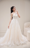 Niulatu A Line Halter Tulle Lace Long Wedding Dresses HZ1110