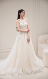 Niulatu A Line Halter Tulle Lace Long Wedding Dresses HZ1110