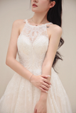 Niulatu A Line Halter Tulle Lace Long Wedding Dresses HZ1110