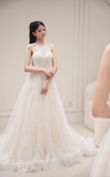 Niulatu A Line Halter Tulle Lace Long Wedding Dresses HZ1110