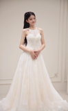 Niulatu A Line Halter Tulle Lace Long Wedding Dresses HZ1110