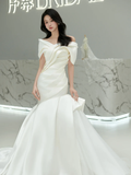 Niulatu Mermaid Off The Shoulder Satin Pleated Long Wedding Dresses HZ1110