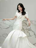 Niulatu Mermaid Off The Shoulder Satin Pleated Long Wedding Dresses HZ1110