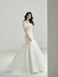 Niulatu Mermaid Off The Shoulder Satin Pleated Long Wedding Dresses HZ1110