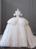 Niulatu Ball Gown Off The Shoulder Tulle White Long Wedding Dresses Brides Dress S3835