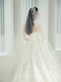 Niulatu Elegant A Line Strapless White Tulle Lace With Veil Long Wedding Dresses HZ1110
