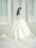 Niulatu Elegant A Line Strapless White Tulle Lace With Veil Long Wedding Dresses HZ1110