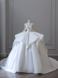 Niulatu Ball Gown Scoop Tulle White Long Sleeves Wedding Dresses Brides Dress S3836