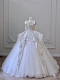 Niulatu Ball Gown Straps Tulle White Sequin Lace Wedding Dresses Brides Dress S3837