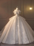 Niulatu Ball Gown Off The Shoulder Tulle Sequin Beaded Long Wedding Dresses HZ1110