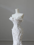 Niulatu Mermaid Strapless White Lace Long Wedding Dresses Brides Dress S3838