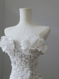 Niulatu Mermaid Strapless White Lace Long Wedding Dresses Brides Dress S3838