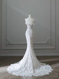 Niulatu Mermaid Strapless White Lace Long Wedding Dresses Brides Dress S3838