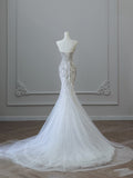 Niulatu Mermaid Sweetheart White Tulle Long Wedding Dresses Brides Dress S3839