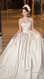 Niulatu Ball Gown Strapless Satin Applique Long Wedding Dresses HZ1110
