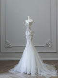 Niulatu Mermaid Sweetheart White Tulle Long Wedding Dresses Brides Dress S3839