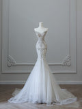 Niulatu Mermaid Sweetheart White Tulle Long Wedding Dresses Brides Dress S3839