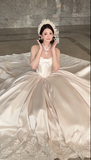 Niulatu Ball Gown Strapless Satin Applique Long Wedding Dresses HZ1110